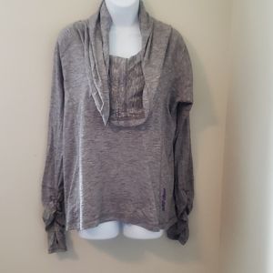 Hooded cowl neck athletic sweater